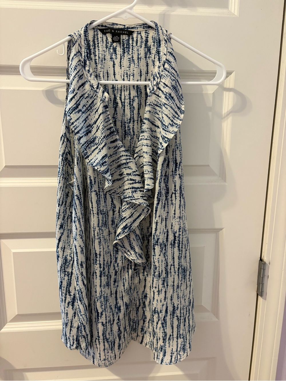 Zac & Rachel Navy and White Ruffle Front Sleeveless Top
